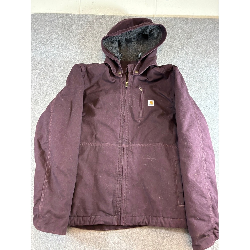 VTG Carhartt Full Swing Jacket Womens XL Purple Plum Fleece Lined Hooded Canvas